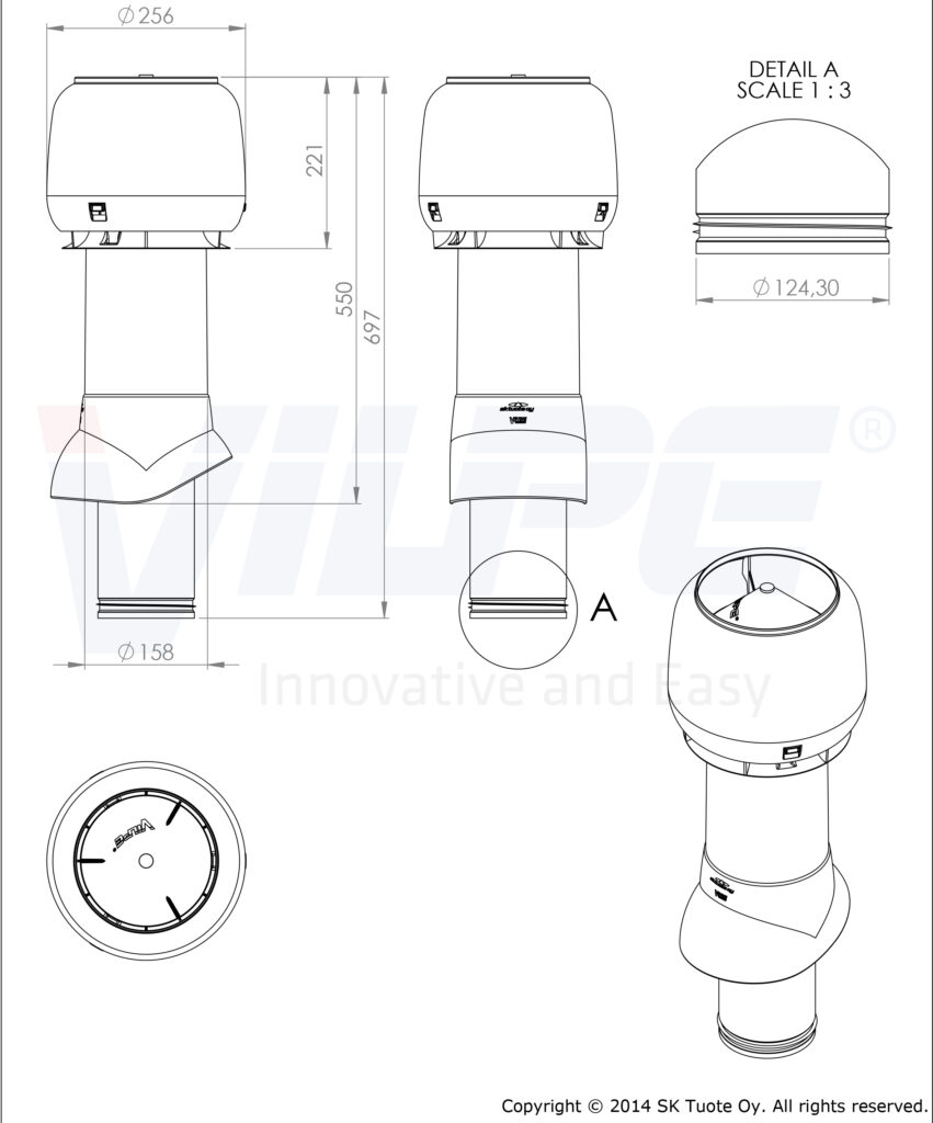 734408 Вентиляционный выход 125/160/500 (красный) чертеж