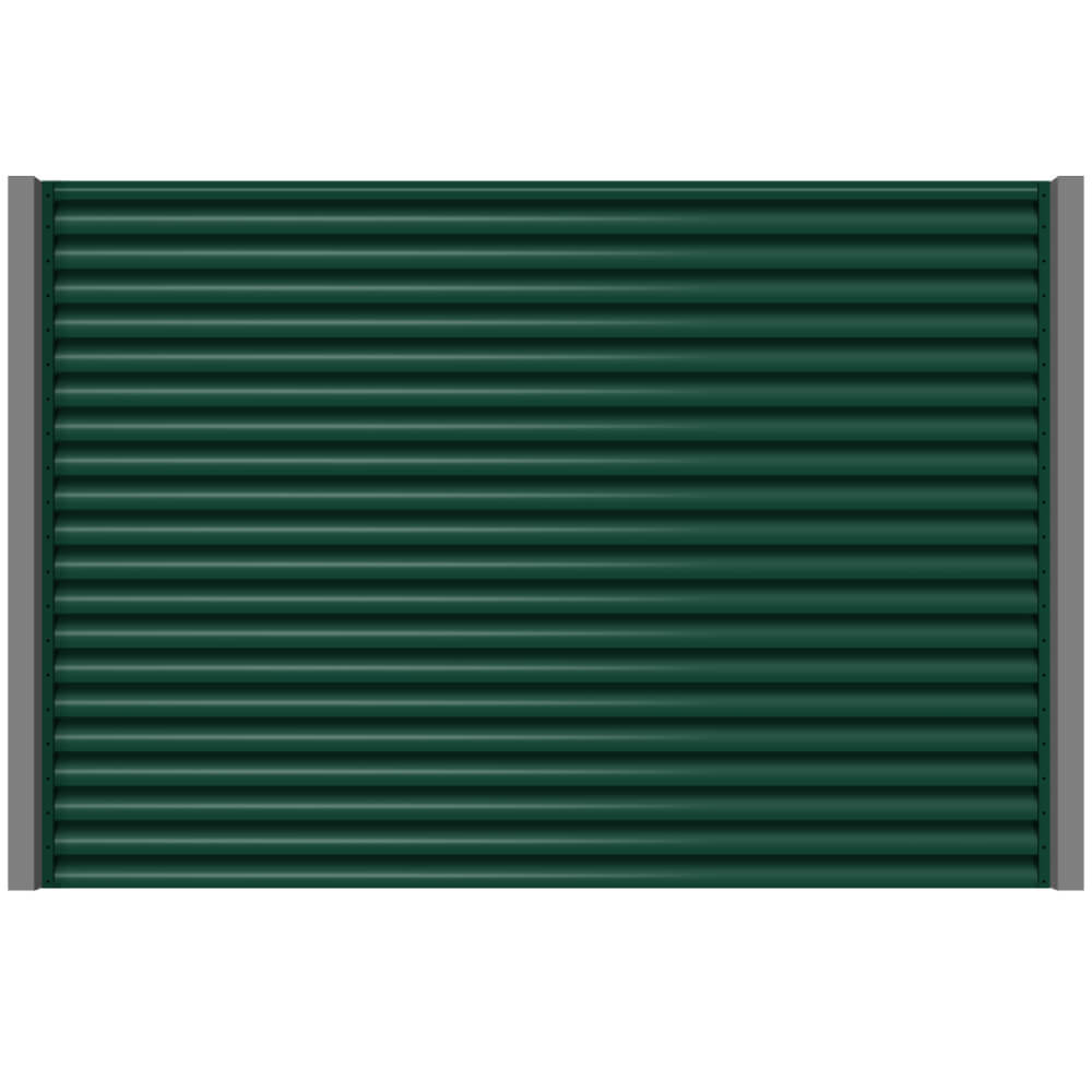 Секция забора жалюзи из ламелей еврожалюзи RAL6005 Зеленый Мох с металлическими столбами анфас