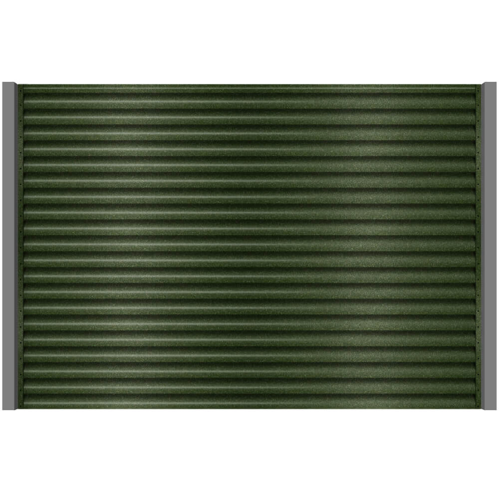 Секция забора жалюзи из ламелей еврожалюзи RAL6005 Зеленый Мох Стальной Бархат с металлическими столбами анфас