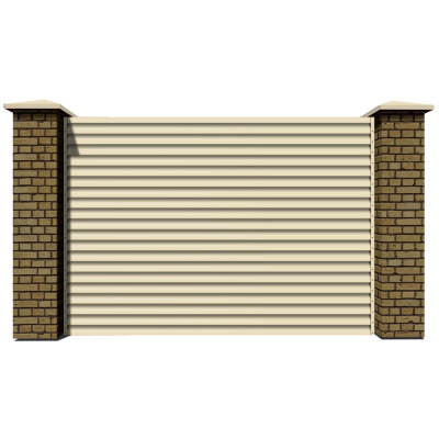Секция забора жалюзи RAL1015 Слоновая Кость 2-х сторонняя с кирпичными столбами анфас