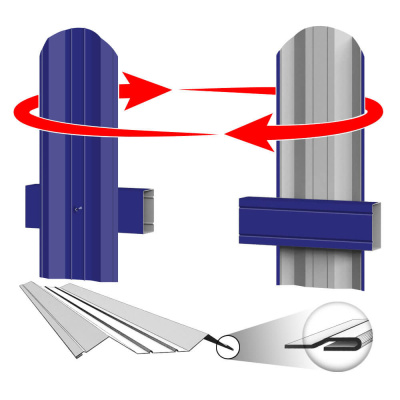 Штакетник металлический ЭКО М-образный 95мм RAL5002 Синий Ультрамарин фото крепления